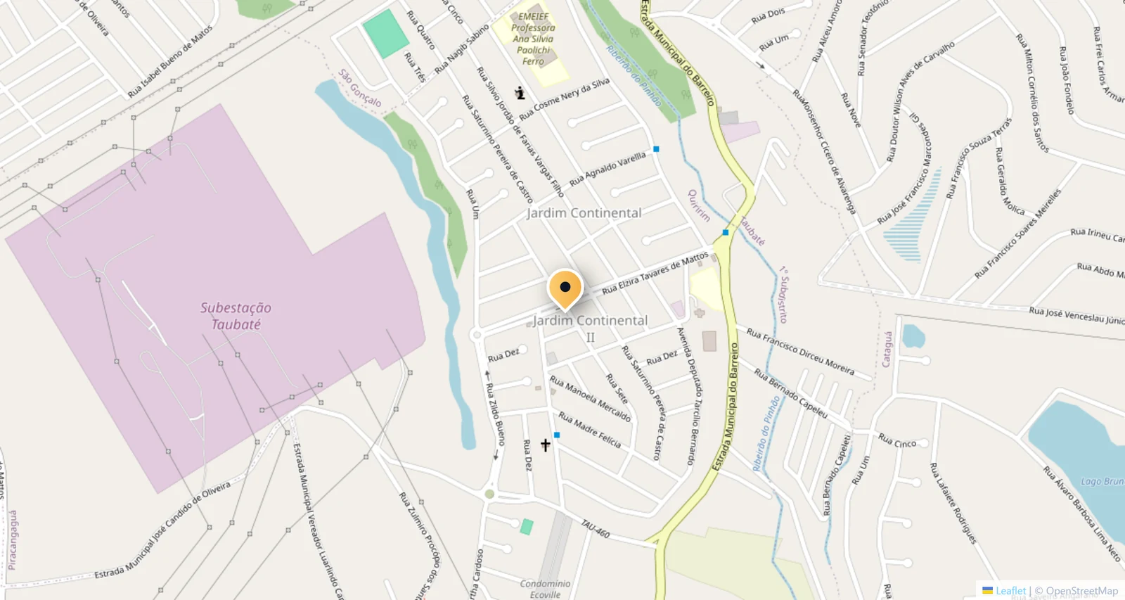 Mapa da Gás e Água Continental na Av. Elzira Tavares de Mattos, 404 — Jardim Continental, Taubaté